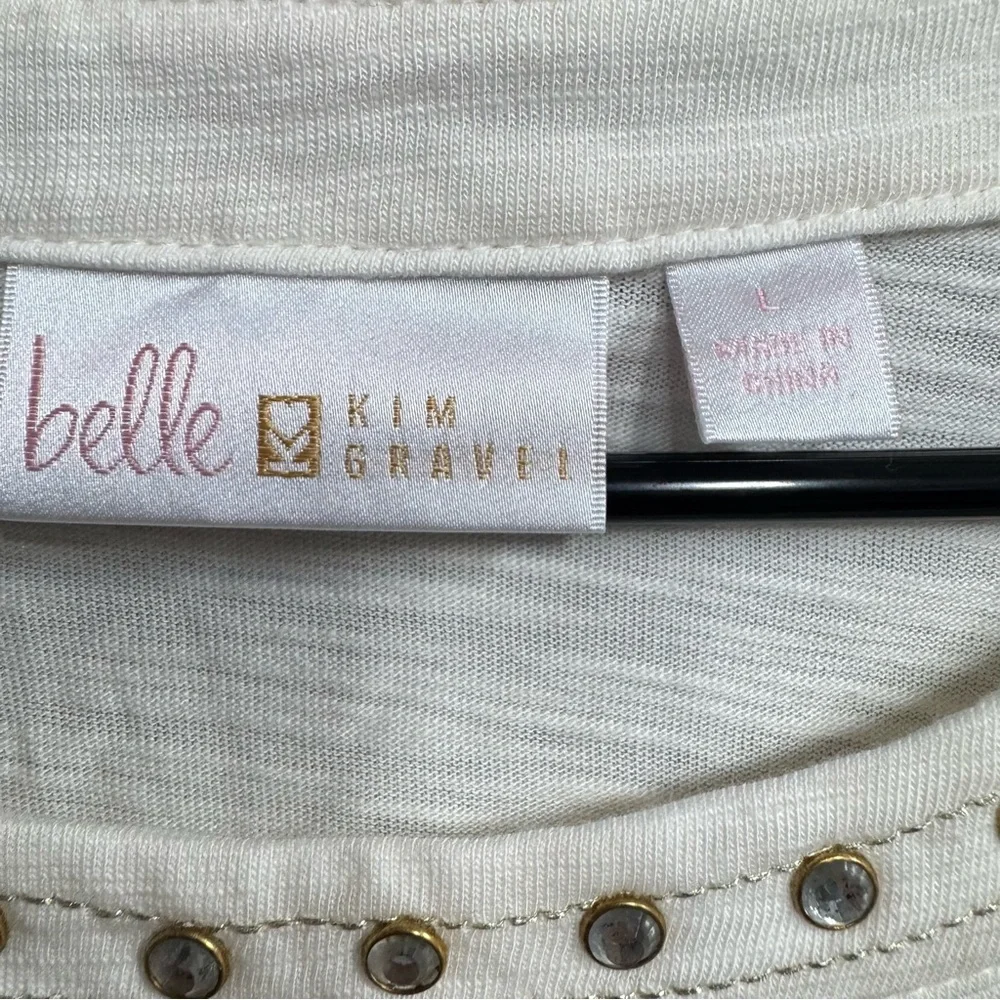 Belle Kim Gravel Embroidered Cream Tunic Top size large - Picture 2 of 5